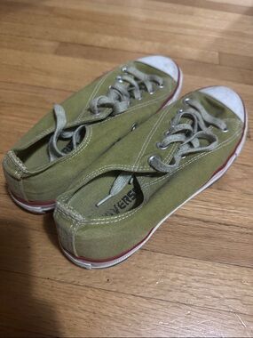 Converse Womens Olive Canvas Lace-Up Sneakers with Red Trim